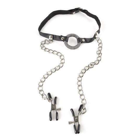 Pipedream Fetish Fantasy Series O-ring Gag with Nipple Clamps - Body Restraints