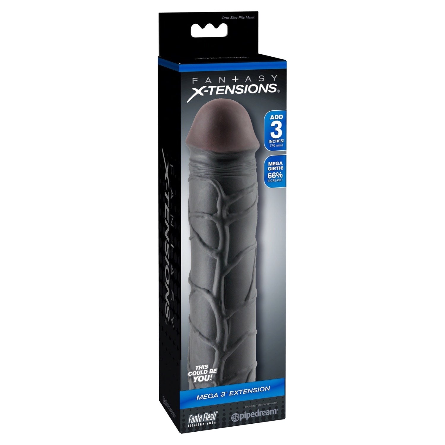 Fantasy X-Tensions Mega 3&quot; Extension - Black Penis Extension Sleeve by Pipedream