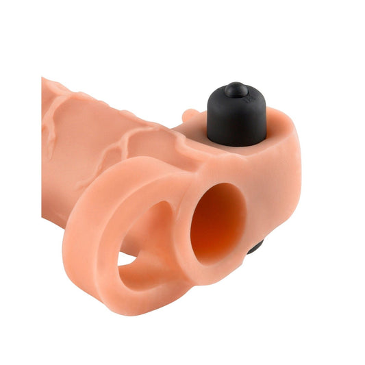 Pipedream Fantasy X-Tensions Vibrating Real Feel 1&quot; Extension - Flesh Vibrating Penis Extension Sleeve with Ball Strap