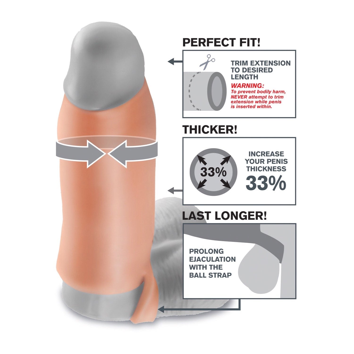 Fantasy X-Tensions Real Feel Enhancer Xl - Flesh Girth Enhancing Penis Sleeve with Ball Strap by Pipedream