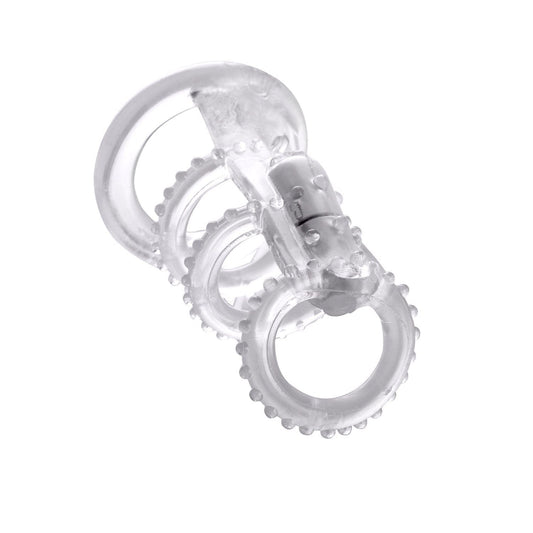 Pipedream Fantasy X-Tensions Vibrating Cock Cage - Clear Vibrating Penis Sleeve