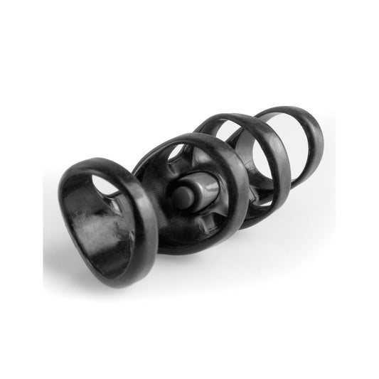 Pipedream Fantasy X-Tensions Vibrating Power Cage - Black Vibrating Penis Sleeve with Ball Strap