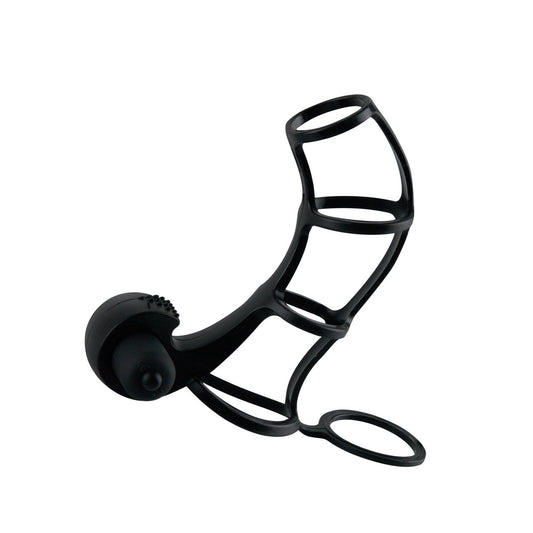 Pipedream Fantasy X-Tensions Deluxe Silicone Power Cage - Black Penis Sleeve with Ball Strap & Vibrating Clit Stimulator Pipedream Fantasy X-Tensions Deluxe Silicone Power Cage - Black Penis Sleeve with Ball Strap & Vibrating Clit Stimulator