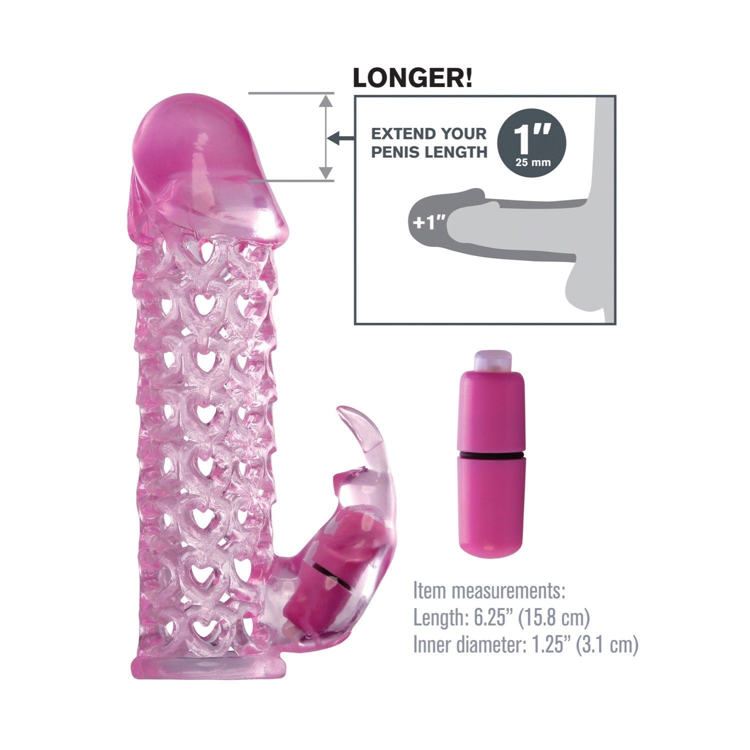 Fantasy X-Tensions Vibrating Couples Cage - Pink Penis Extension Sleeve with Vibrating Rabbit Clit Stimulator by Pipedream