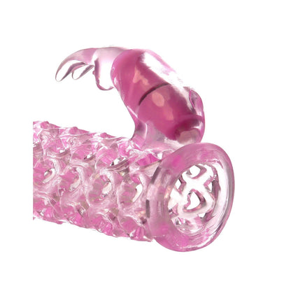 Vibrating Couples Cage - Pink Penis Extension Sleeve with Vibrating Rabbit Clit Stimulator