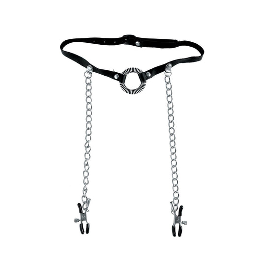 Pipedream Fetish Fantasy Series Limited Edition O-ring Gag &amp; Nipple Clamps - Mouth and Nipple Restraints