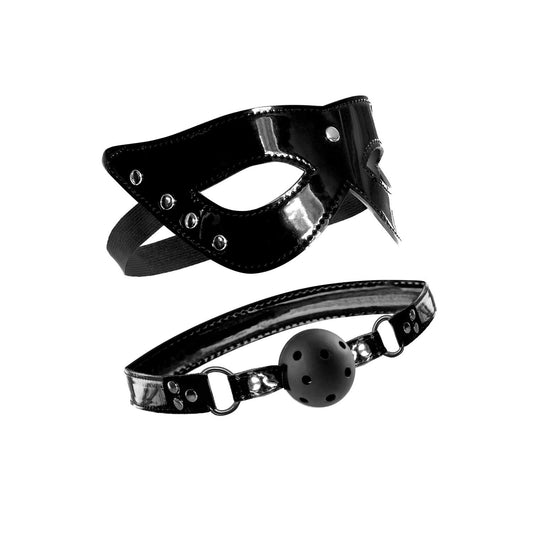 Pipedream Fetish Fantasy Series Limited Edition Masquerade Mask &amp; Ball Gag - Black Mask &amp; Mout Restraint - 2 Piece Set