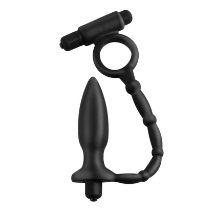 Ass-Kicker With Cockring - Black 10.1 cm (4") Vibrating Butt Plug with Vibrating Cock Ring
