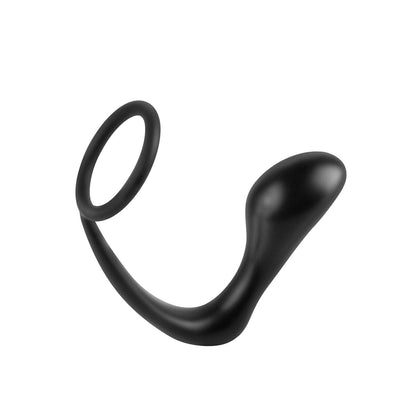 Ass-gasm Cock Ring Plug - Black 10 cm (4") Prostate Massager with Cock Ring