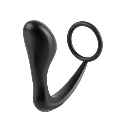Ass-gasm Cock Ring Plug - Black 10 cm (4") Prostate Massager with Cock Ring