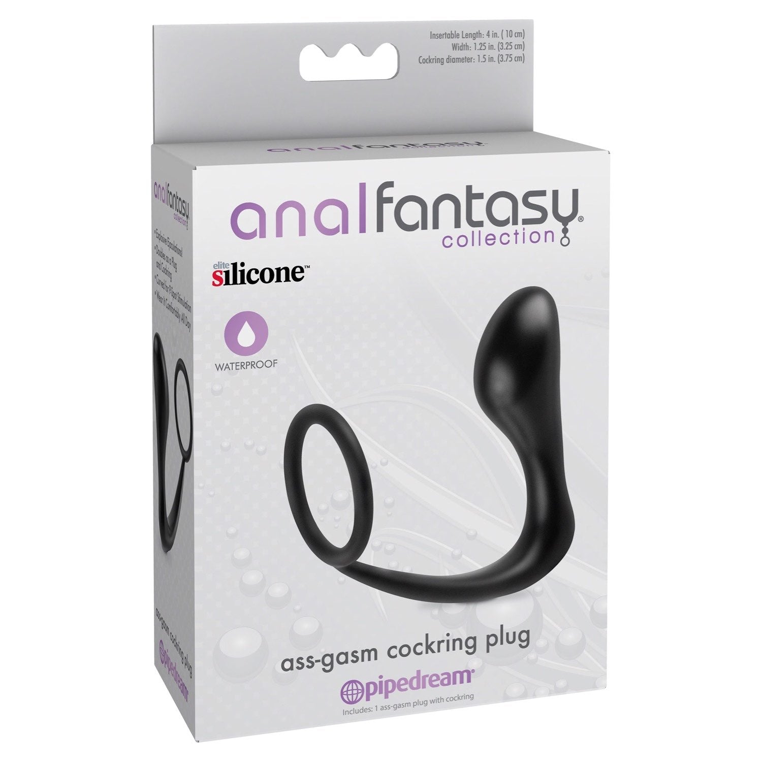 Anal Fantasy Collection Ass-gasm Cock Ring Plug - Black 10 cm (4&quot;) Prostate Massager with Cock Ring by Pipedream