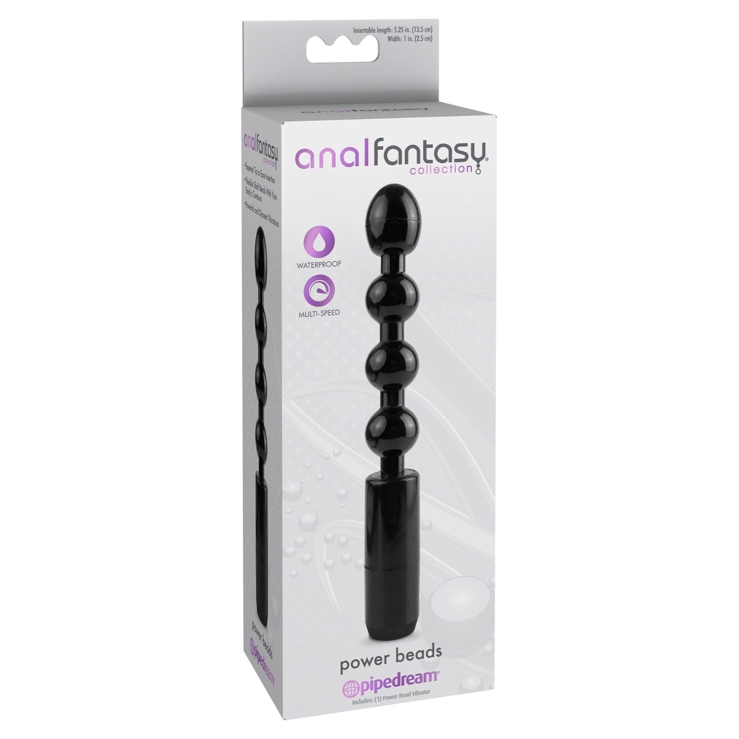 Anal Fantasy Collection Power Beads - Black 12 cm (4.75&quot;) Vibrating Anal Cord by Pipedream