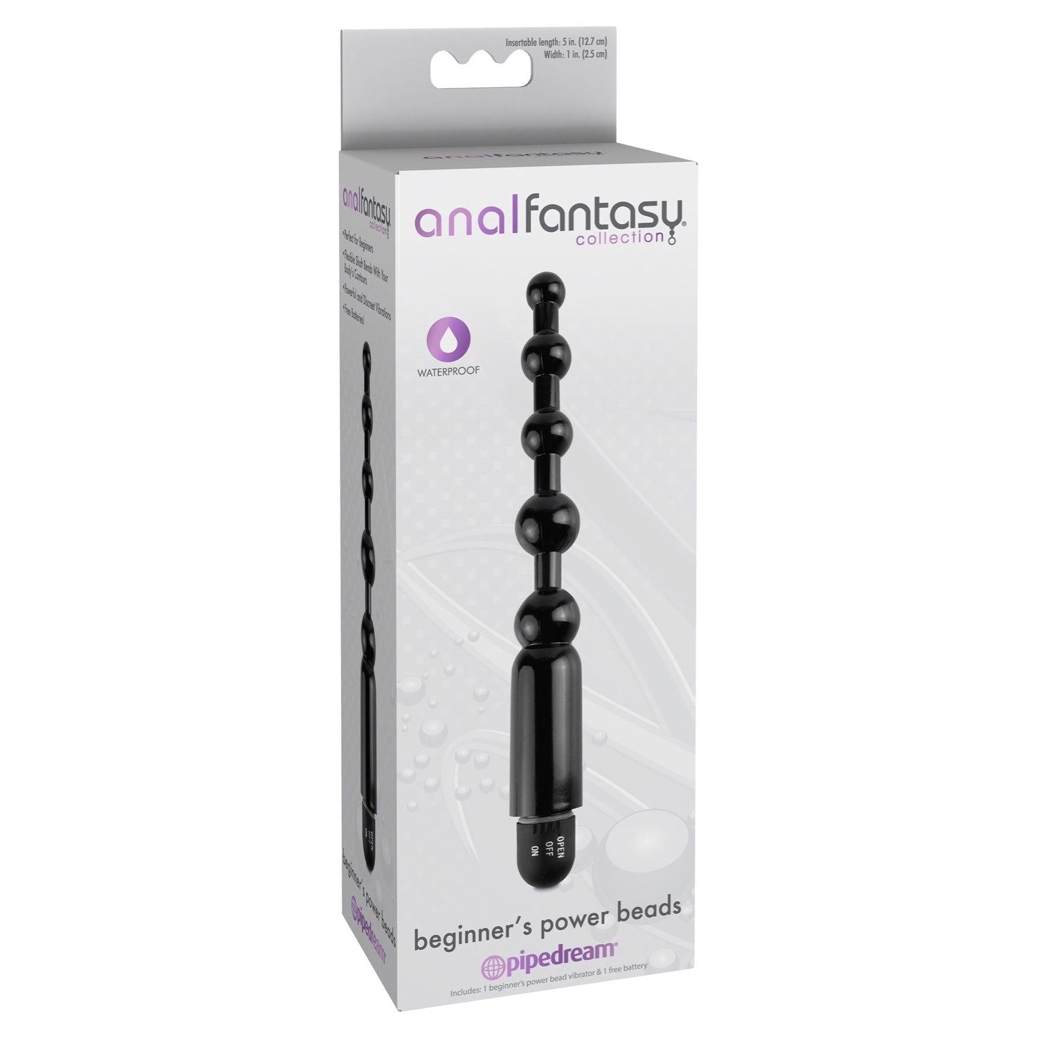 Anal Fantasy Collection Beginner&#39;s Power Beads - Black 12.7 cm (5&quot;) Vibrating Anal Beads by Pipedream