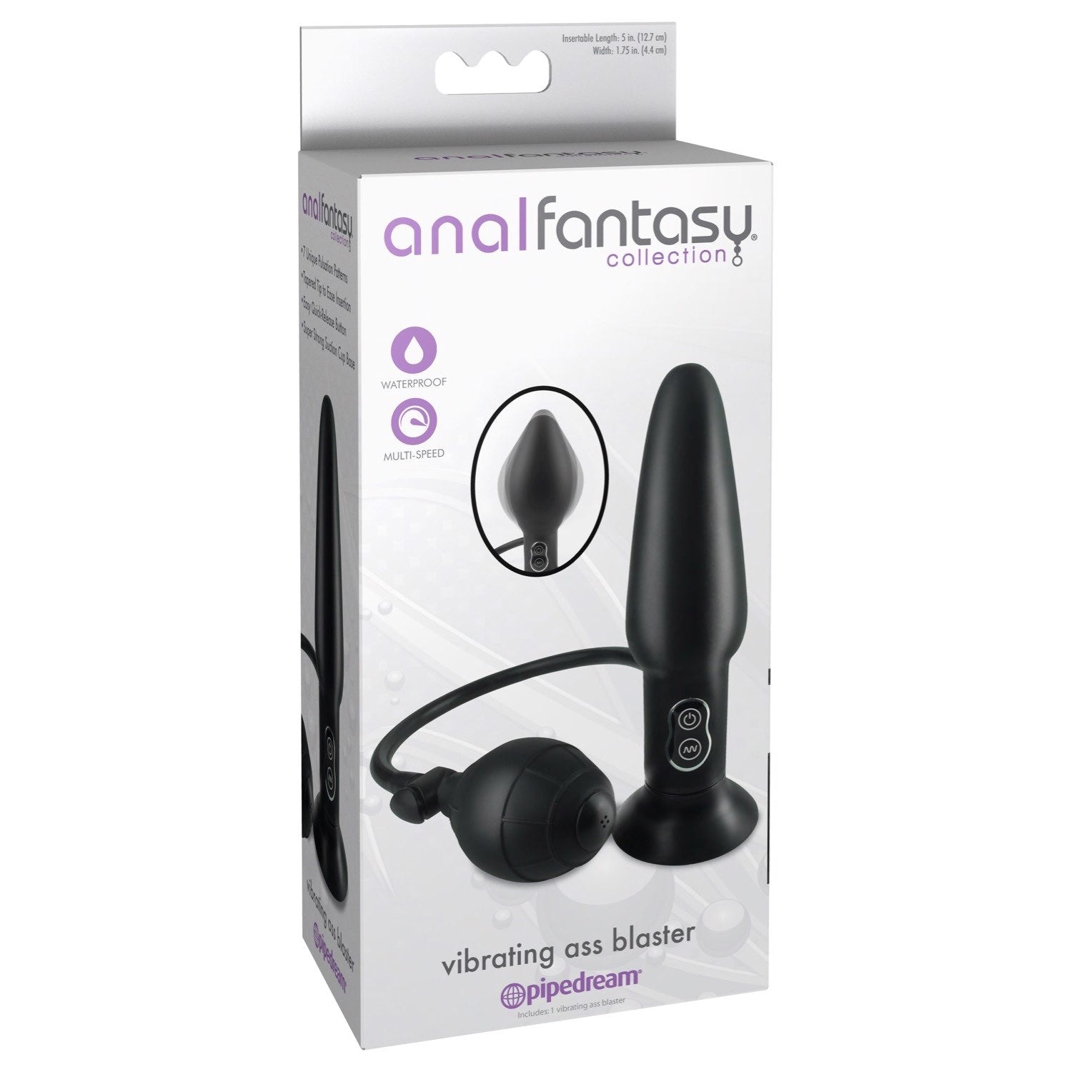 Anal Fantasy Collection Vibrating Ass Blaster - Black 10.1 cm (4&quot;) Inflatable Vibrating Butt Plug by Pipedream