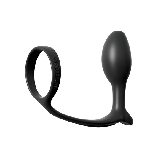 Pipedream Anal Fantasy Collection Ass-Gasm Cock Ring Beginners Plug - Black Cock Ring with Anal Plug