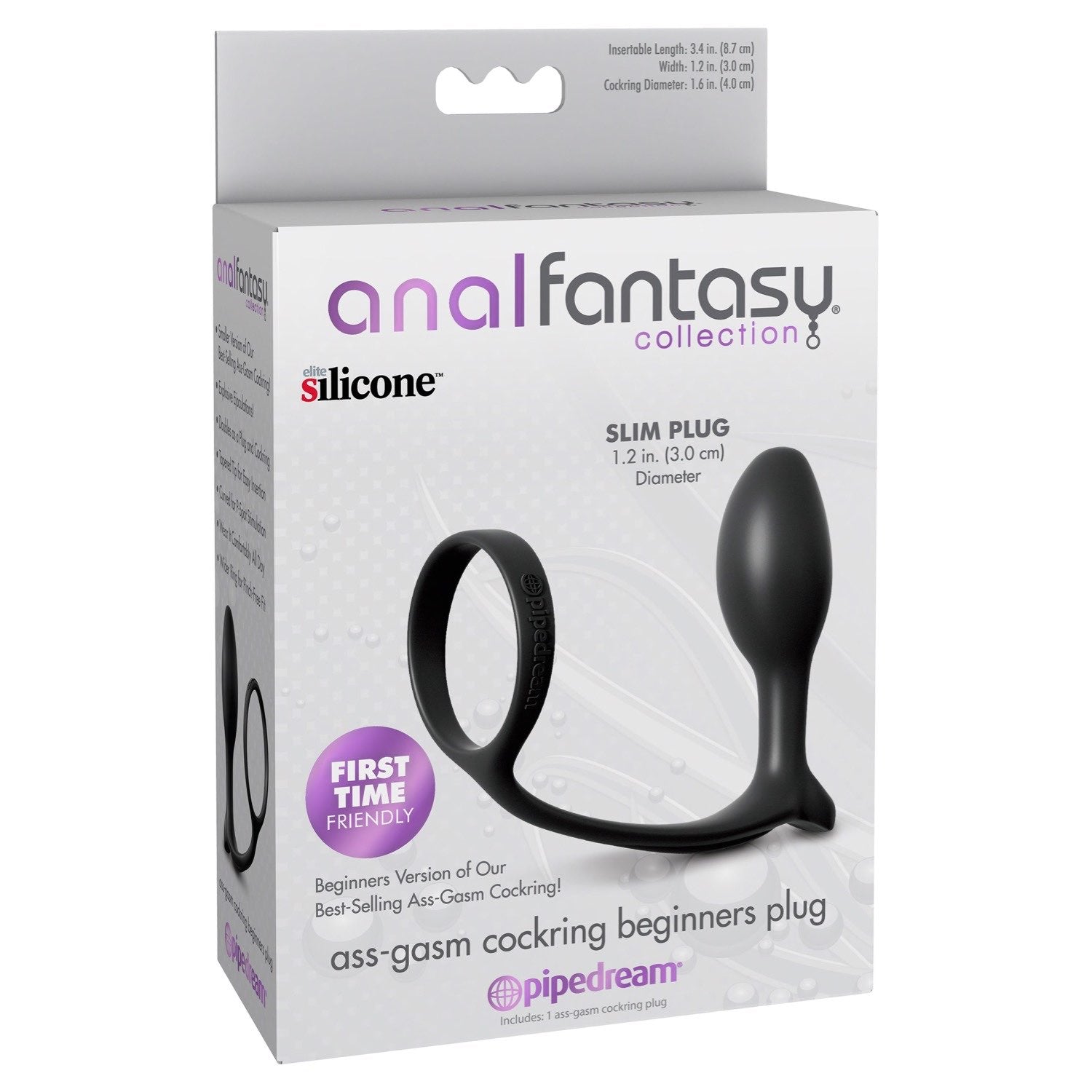 Anal Fantasy Collection Ass-Gasm Cock Ring Beginners Plug - Black Cock Ring with Anal Plug by Pipedream