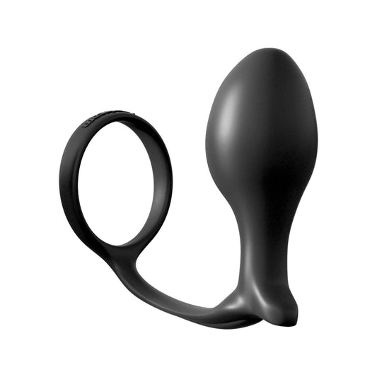 Pipedream Anal Fantasy Collection Ass-Gasm Cock Ring Advanced Plug - Black Cock Ring with Anal Plug