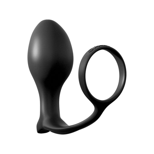 Pipedream Anal Fantasy Collection Ass-Gasm Cock Ring Advanced Plug - Black Cock Ring with Anal Plug