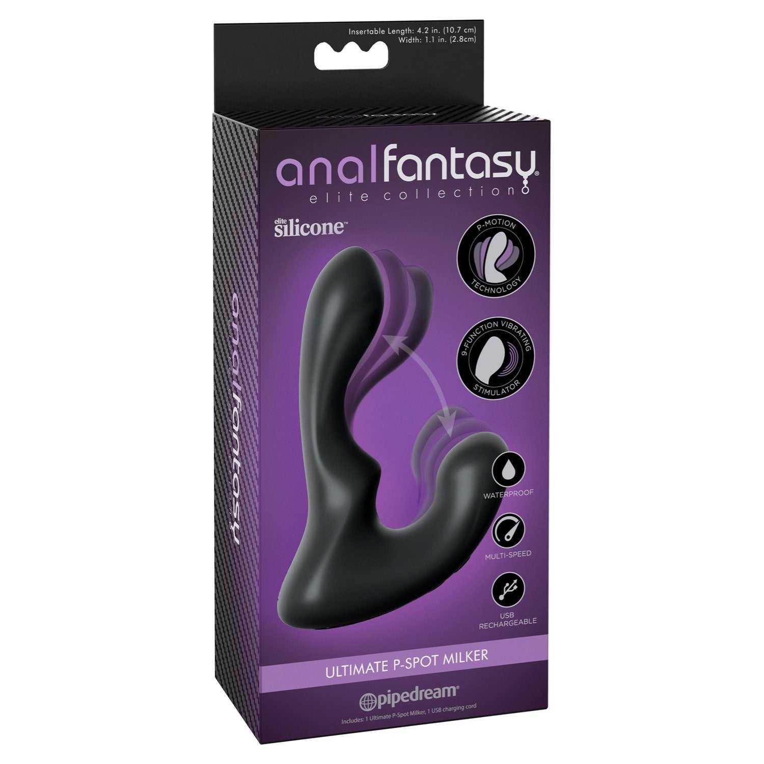 Anal Fantasy Elite Collection Ultimate P-Spot Milker - Black USB Rechargeable Vibrating Prostate Massager by Pipedream