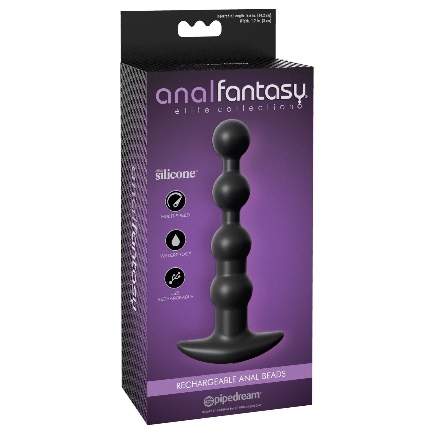 Anal Fantasy Elite Collection Rechargeable Anal Beads - Black 17 cm USB Rechargeable Vibrating Anal Beads by Pipedream
