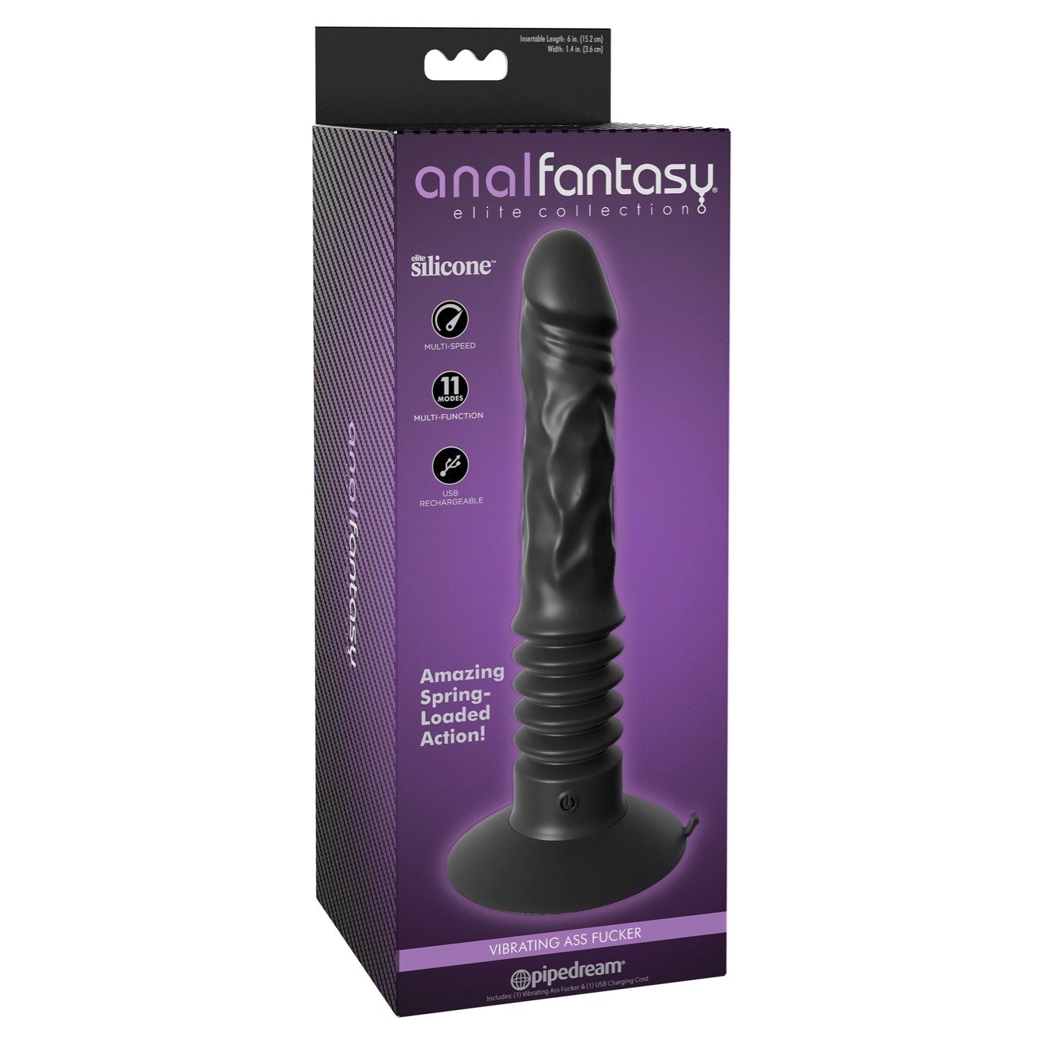 Anal Fantasy Elite Vibrating Ass Fucker - Black 30.5 cm (12&quot;) USB Rechargeable Anal Vibrator by Pipedream