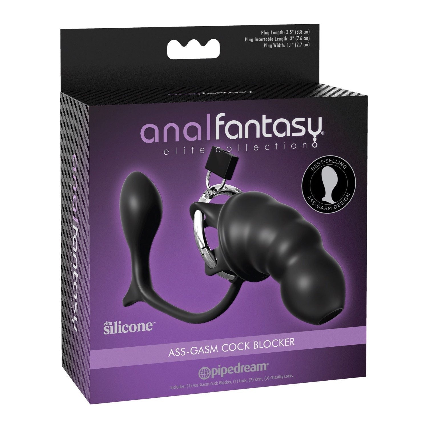 Anal Fantasy Elite Ass-gasm Cock Blocker - Black Penis Cage with Anal Plug by Pipedream