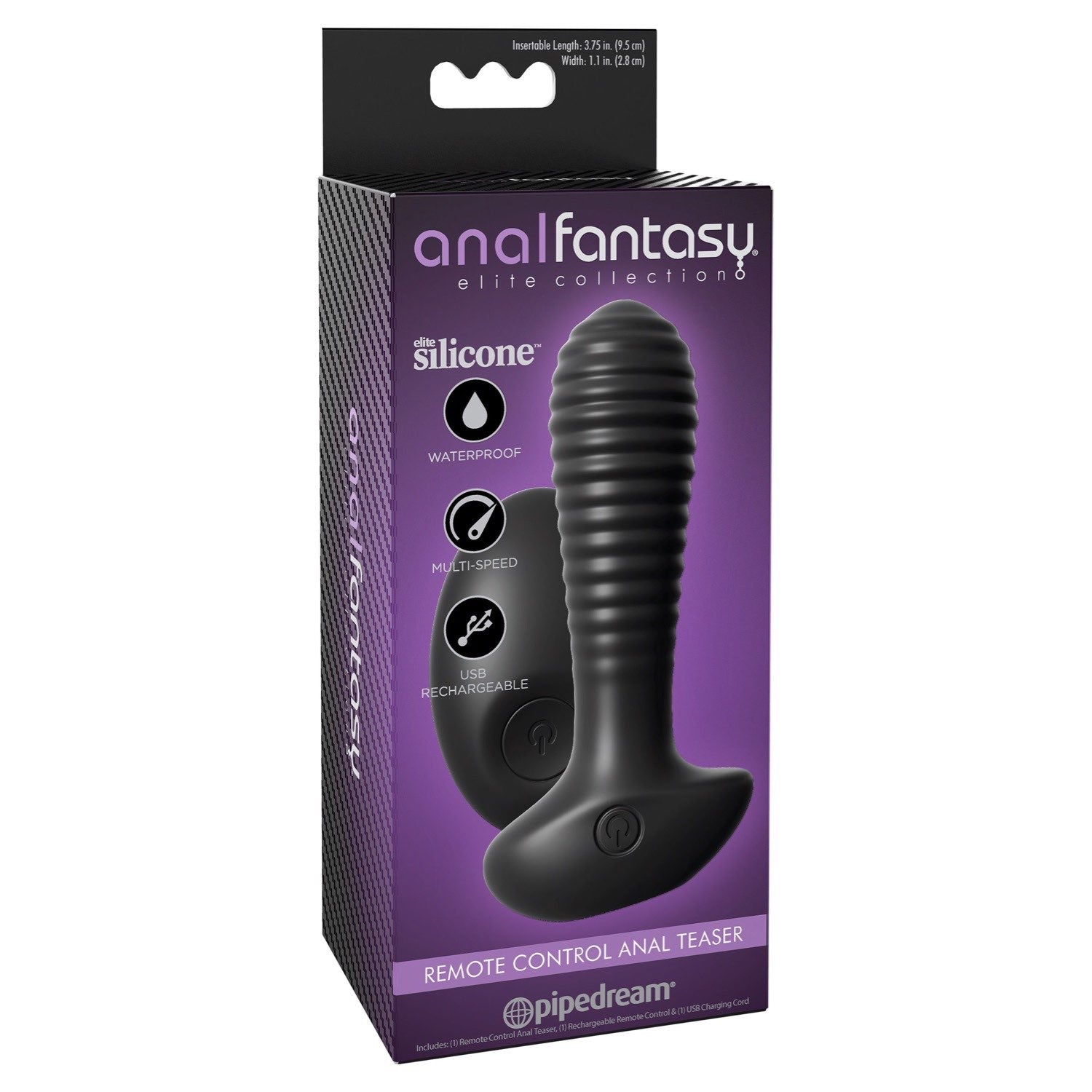 Anal Fantasy Elite Remote Control Anal Teaser - Black 11.9 cm (4.75&quot;) USB Rechargeable Anal Vibrator with Wireless Remote by Pipedream