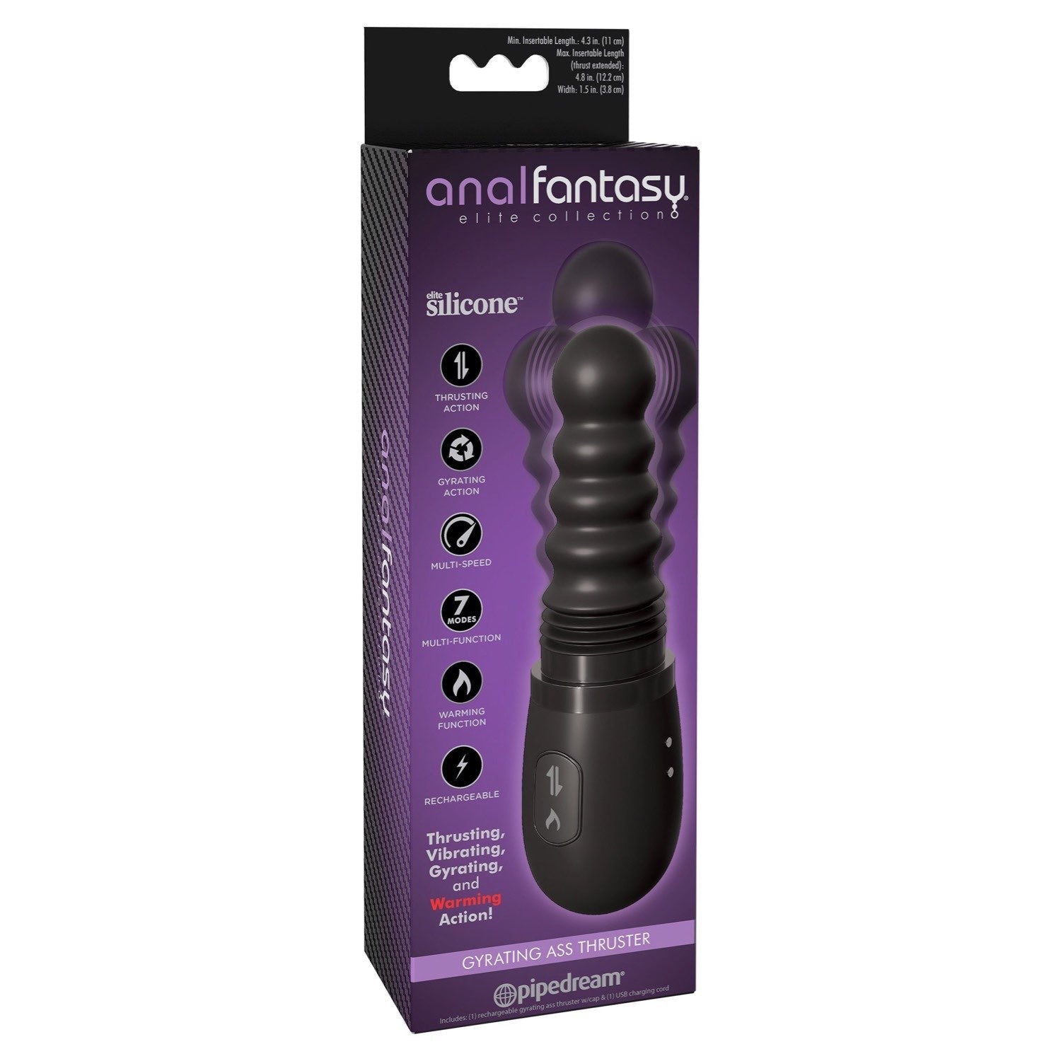 Anal Fantasy Elite Gyrating Ass Thruster - Black 21.3 cm (8.5&quot;) Thrusting Anal Vibrator by Pipedream