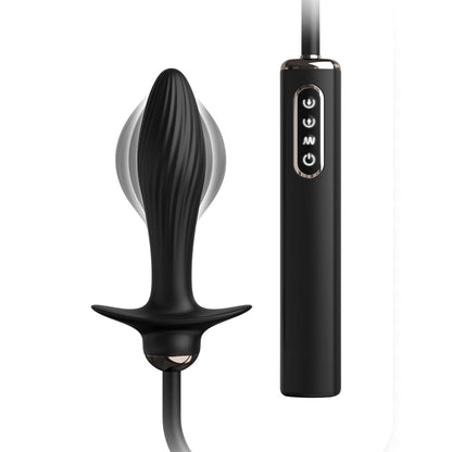 Auto Throb 充气振动塞 - 黑色 13 厘米 USB 可充电充气对接塞