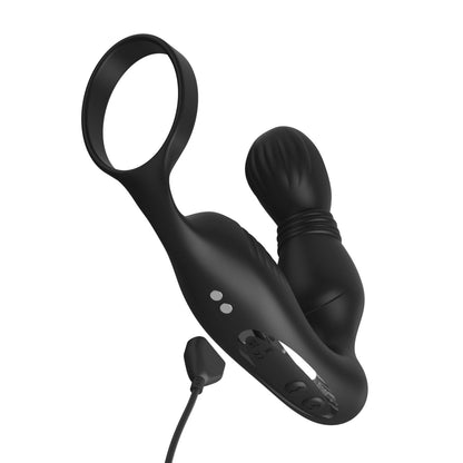 Ass-Gasm P-Spot 挤奶器 - 黑色 USB 可充电前列腺按摩带阴茎环