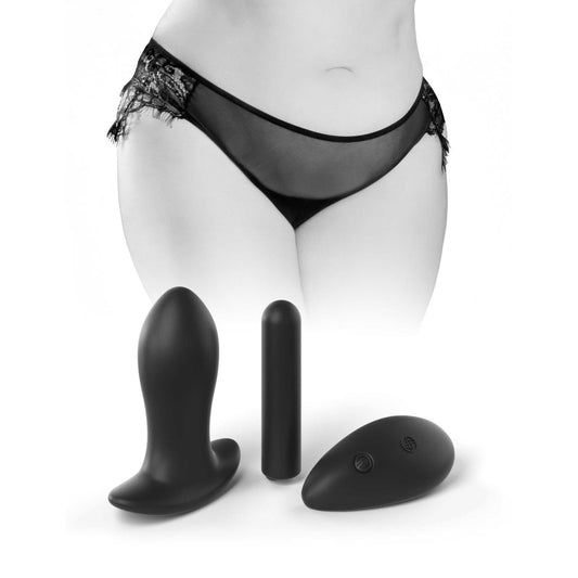 Pipedream HOOKUP Remote Princess Panty - Black Panty with Rechargeable Bullet &amp; Plug - XL/XXL Size