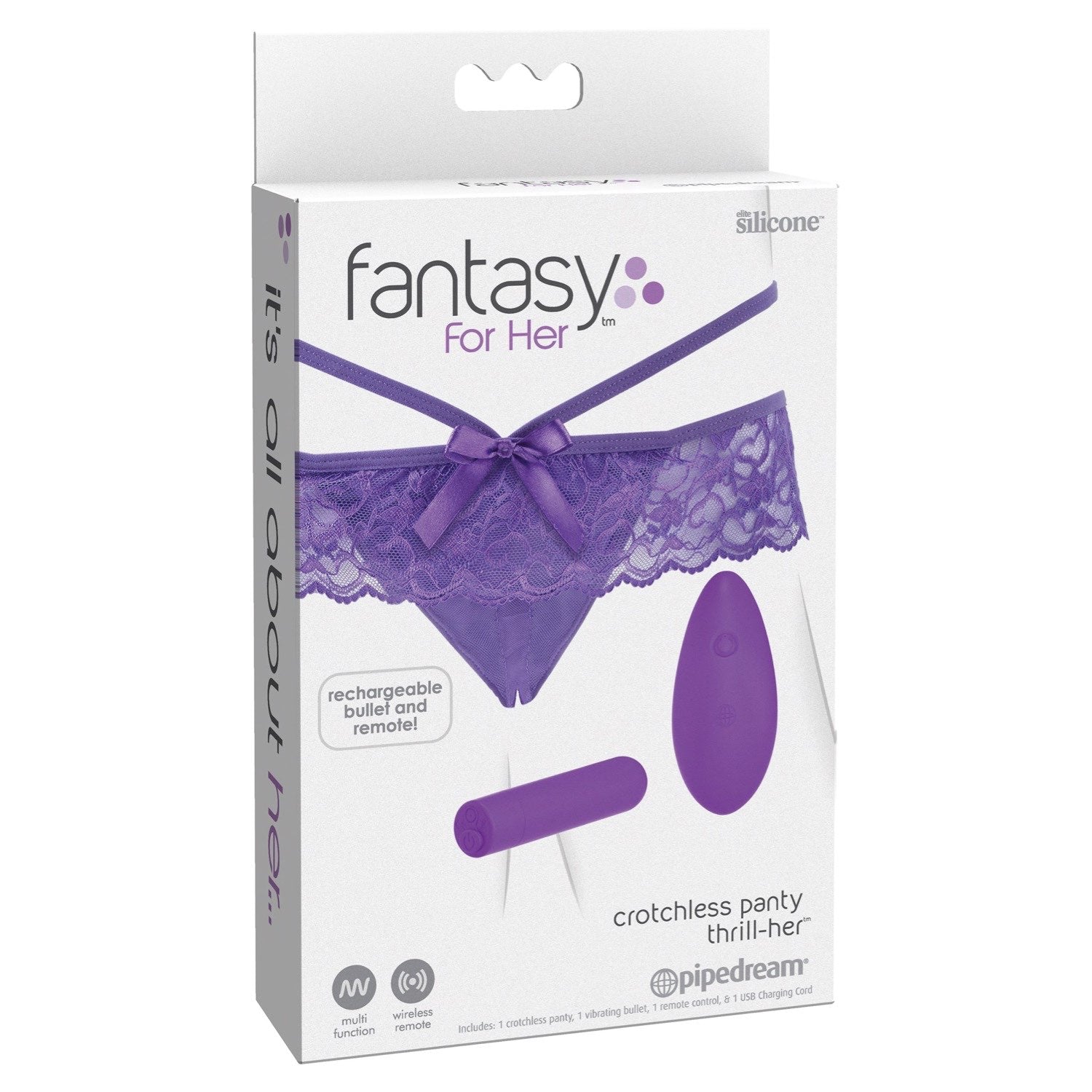 Fantasy For Her Crotchless Panty Thrill-Her - Purple Vibrating Panties with Wireless Remote by Pipedream