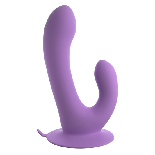 Pipedream 为她幻想 Duo Pleasure Wallbang-Her - 紫色 17.5 厘米（7 英寸）USB 可充电兔子振动器，带吸力底座