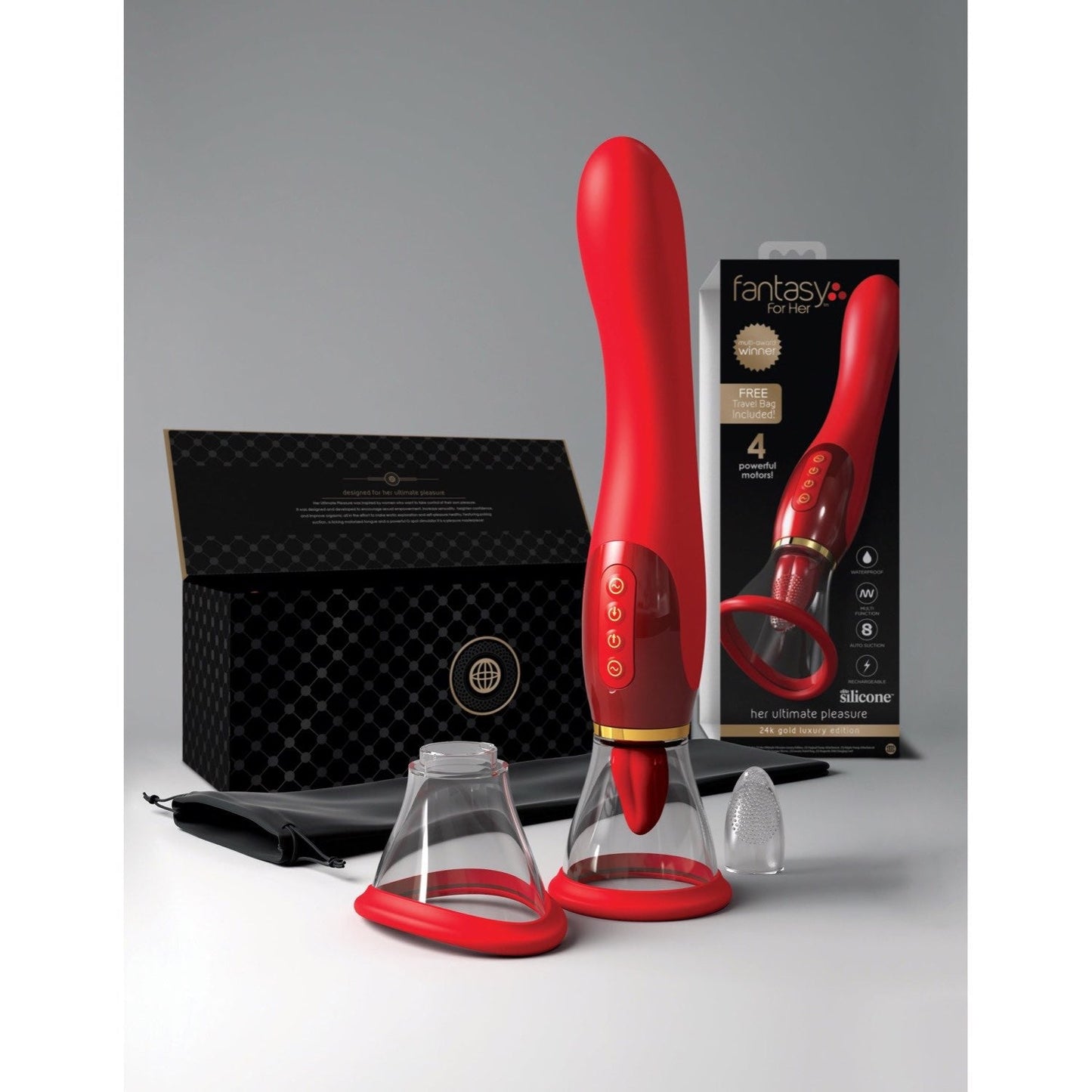 Ultimate Pleasure - Red/Gold USB Rechargeable Sucking & Flicking Stimulator