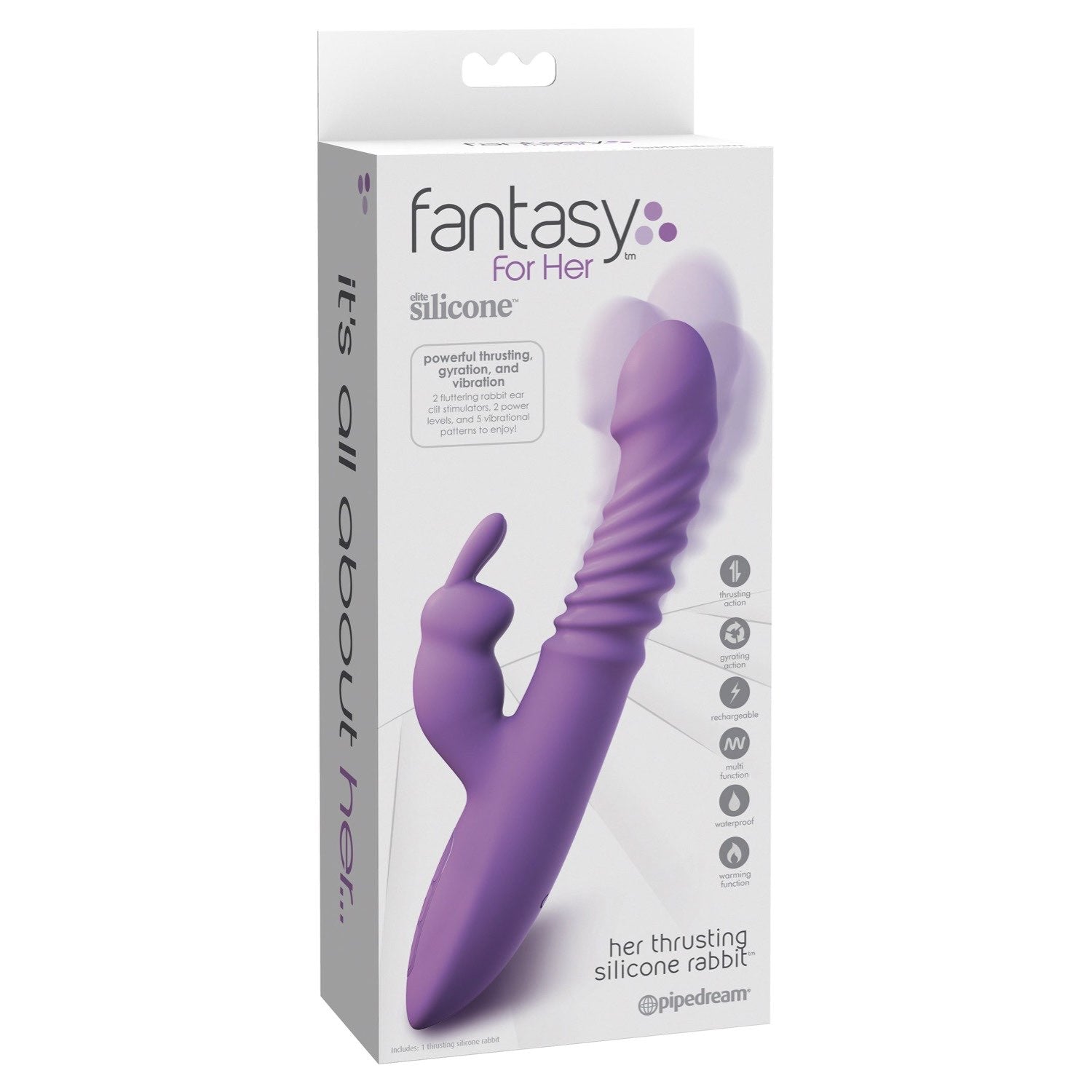 Fantasy For Her Thrusting Silicone Rabbit - Purple USB Rechargeable Thrusting Rabbit Vibrator by Pipedream