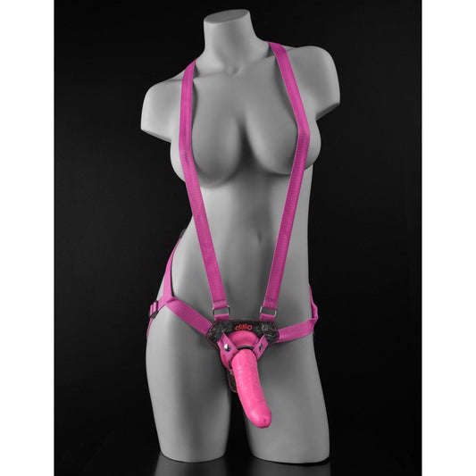 Pipedream Dillio 7&quot; Strap-On Suspender Harness Set - Pink 17.8 cm Strap-On with Suspender Harness