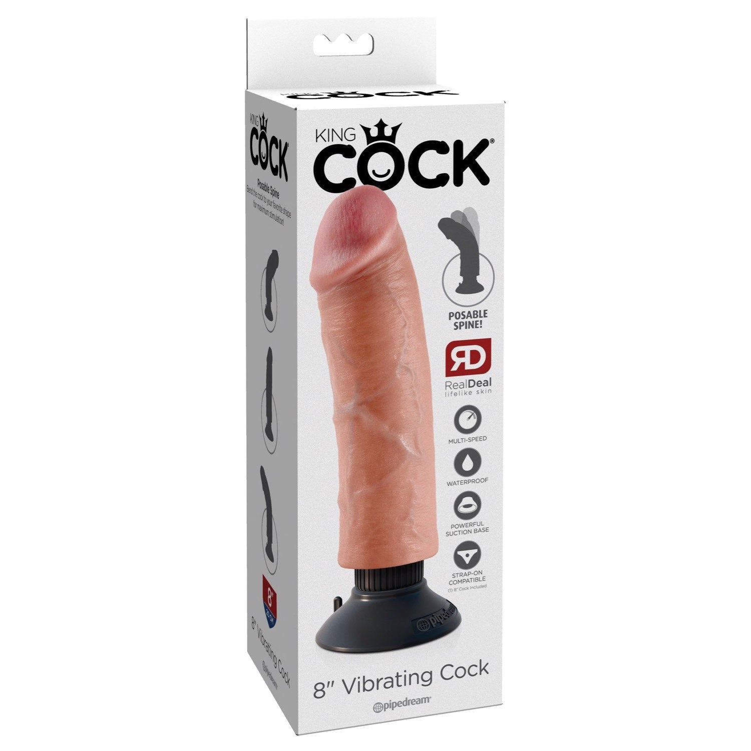 King Cock 8&quot; Vibrating Cock - Flesh 20.3 cm Vibrating Dong by Pipedream