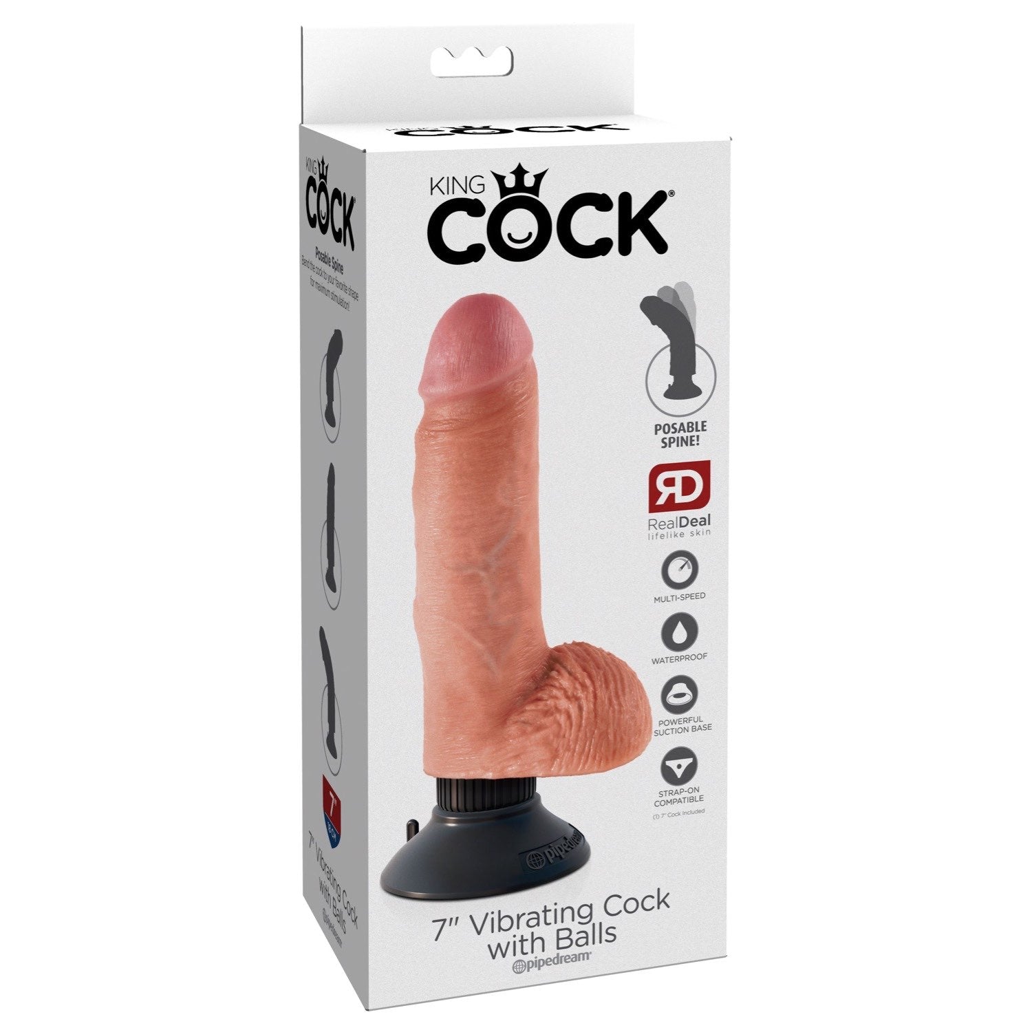 King Cock 7&quot; Vibrating Cock with Balls - Flesh 17.8 cm Vibrating Dong by Pipedream