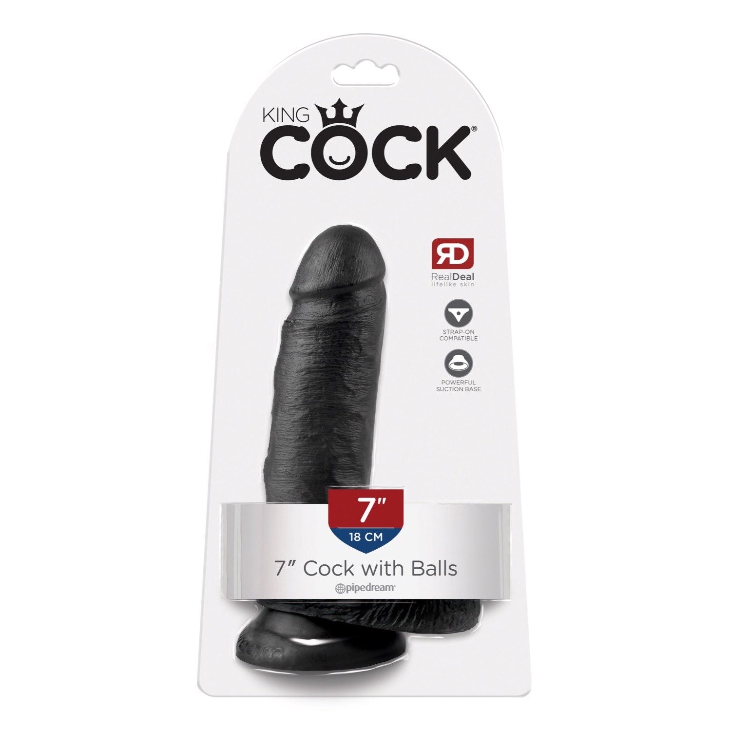 King Cock 7&quot; Cock With Balls - Black 17.8 cm (7&quot;) Dong by Pipedream