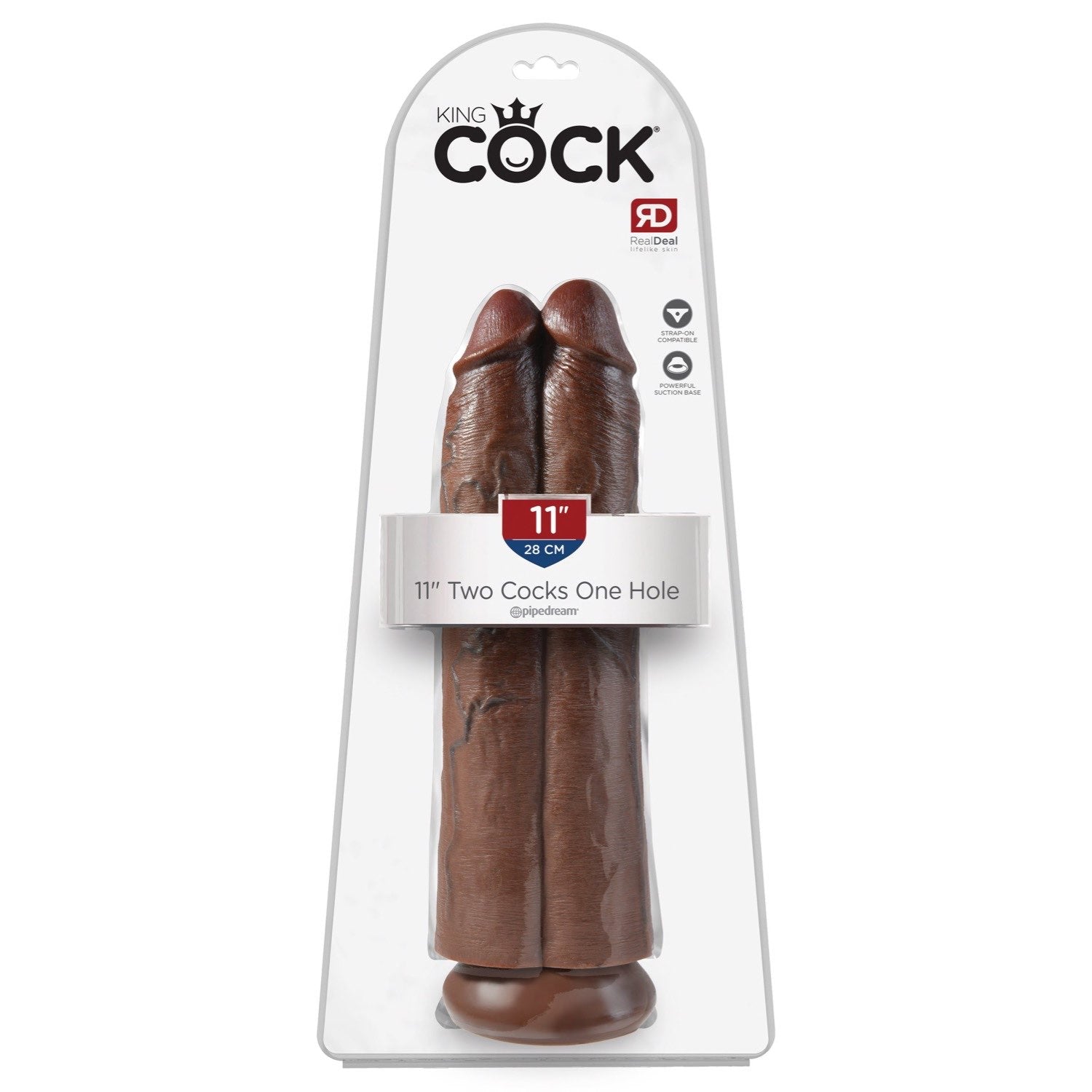 King Cock 11In 2 Cocks 1 Hole - Brown by Pipedream