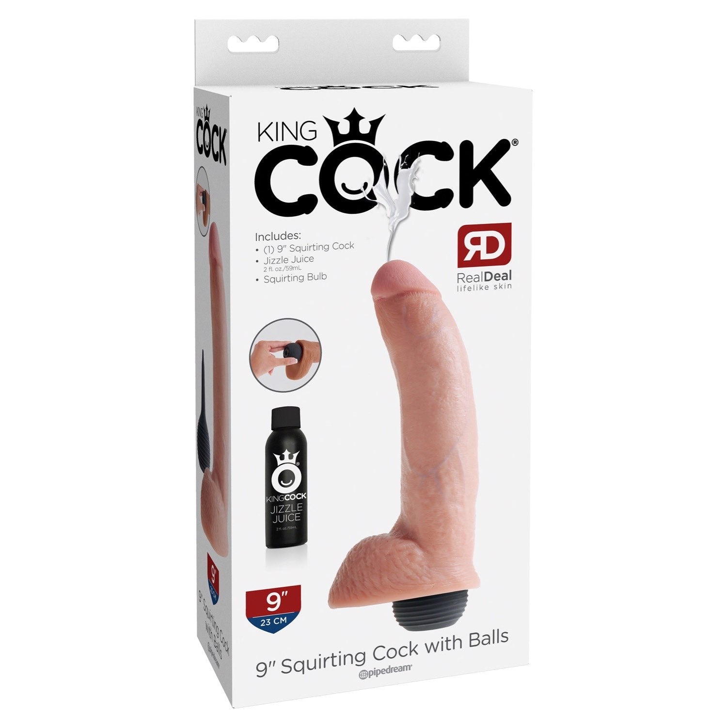 King Cock 9&quot; Squirting Cock With Balls - Flesh 22.9 cm (9&quot;) Squirting Dong by Pipedream