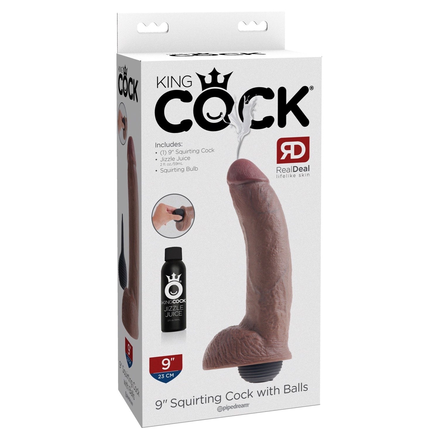 King Cock 9&quot; Squirting Cock With Balls - Brown 22.9 cm (9&quot;) Squirting Dong by Pipedream