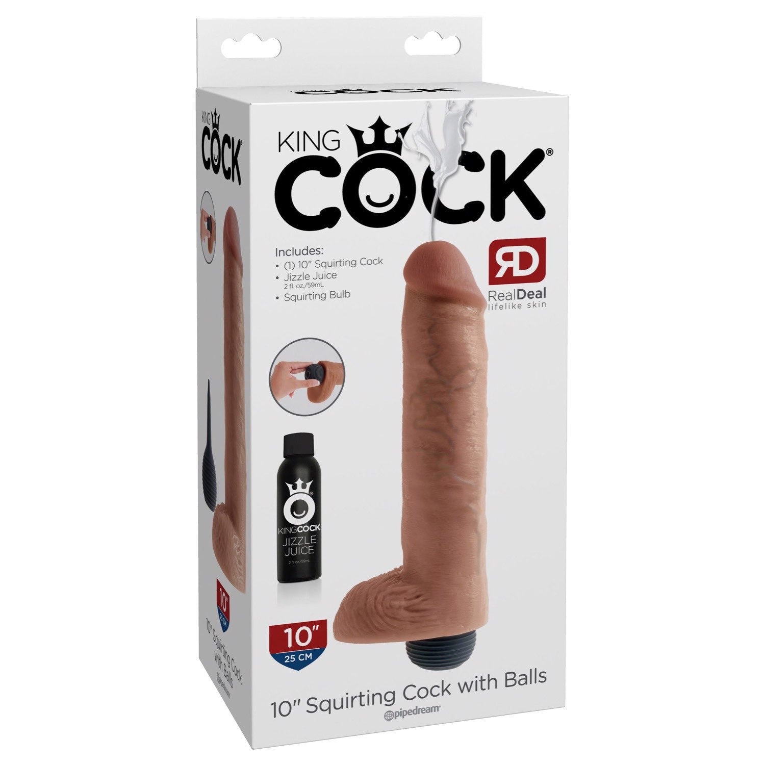 King Cock 10&quot; Squirting Dong With Balls - Flesh 25.4 cm (10&quot;) Squirting Dong by Pipedream