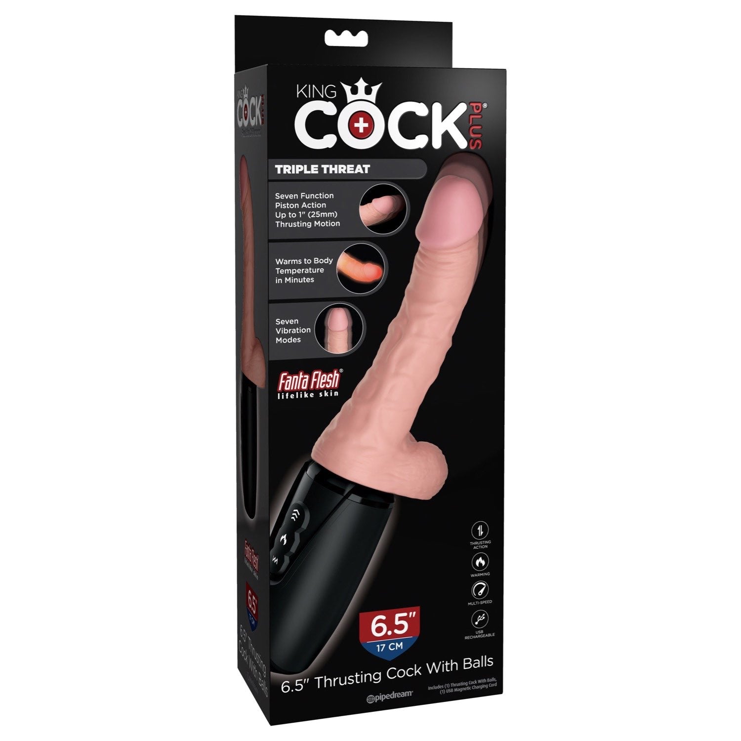 King Cock Plus 6.5&quot; Thrusting Cock with Balls - Flesh 16.5 cm Thrusting Dong by Pipedream