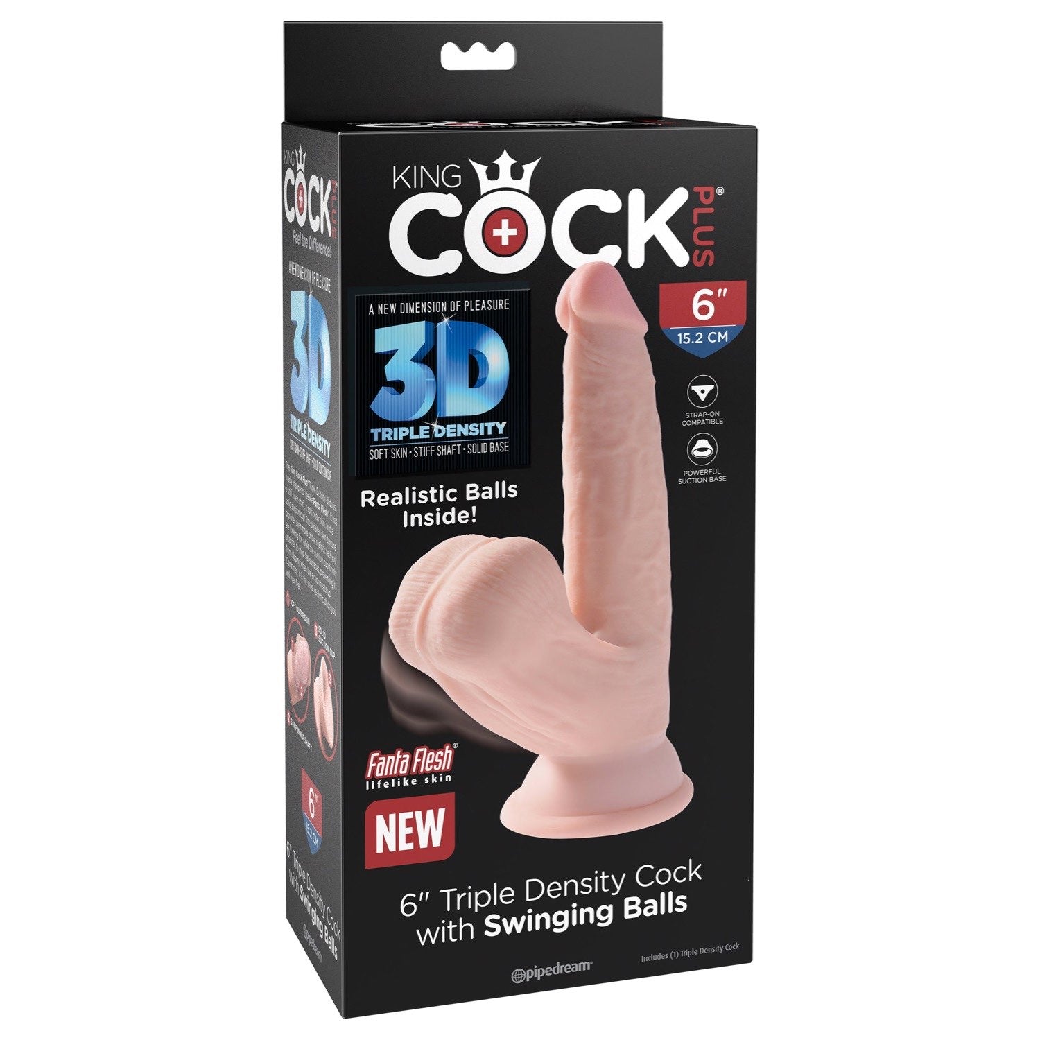 King Cock Plus 6&quot; 3D Cock with Swinging Balls - Flesh 15.2 cm Dong by Pipedream