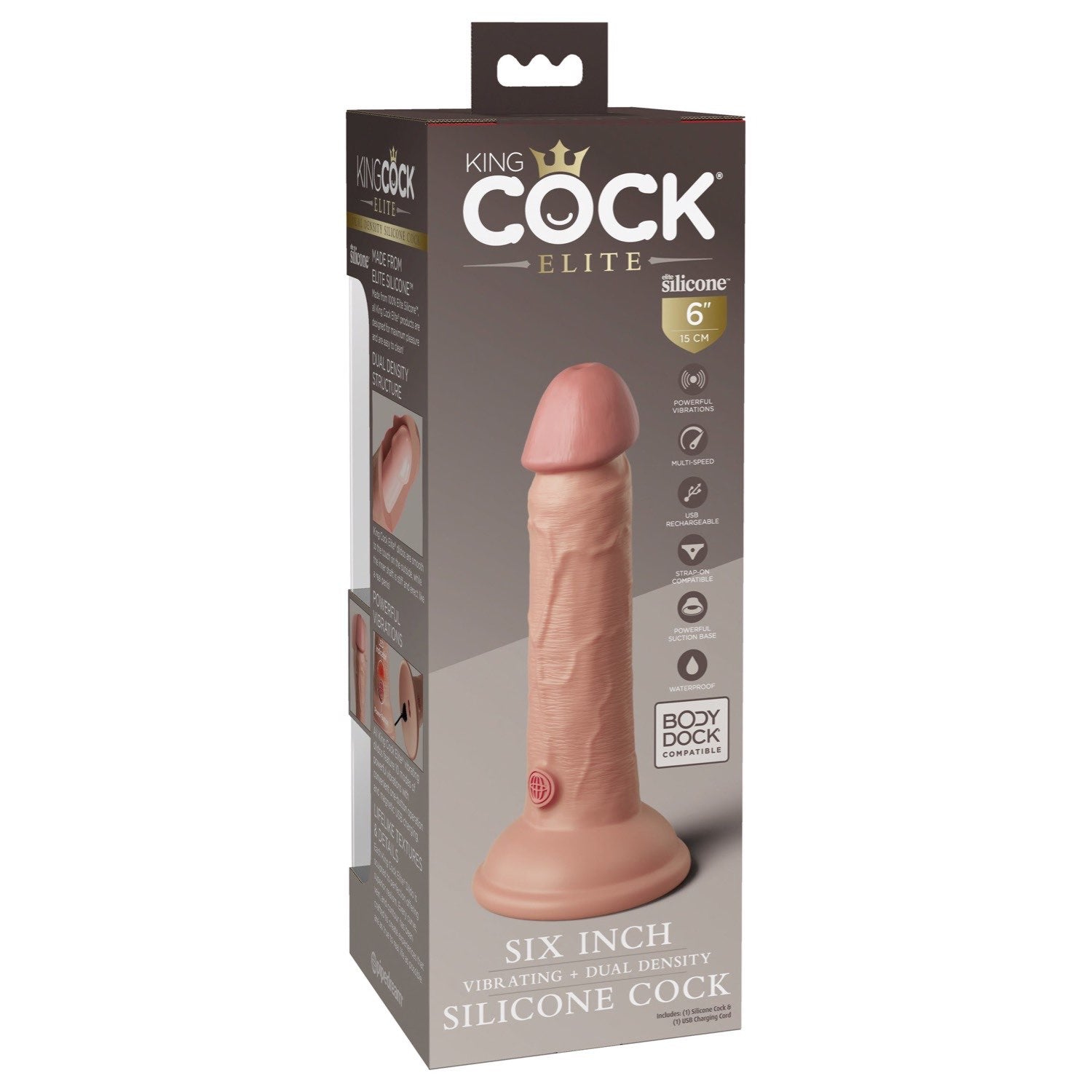 King Cock Elite 6&quot; Vibrating Dual Density Cock - Flesh - Flesh 15.2 cm USB Rechargeable Vibrating Dong by Pipedream