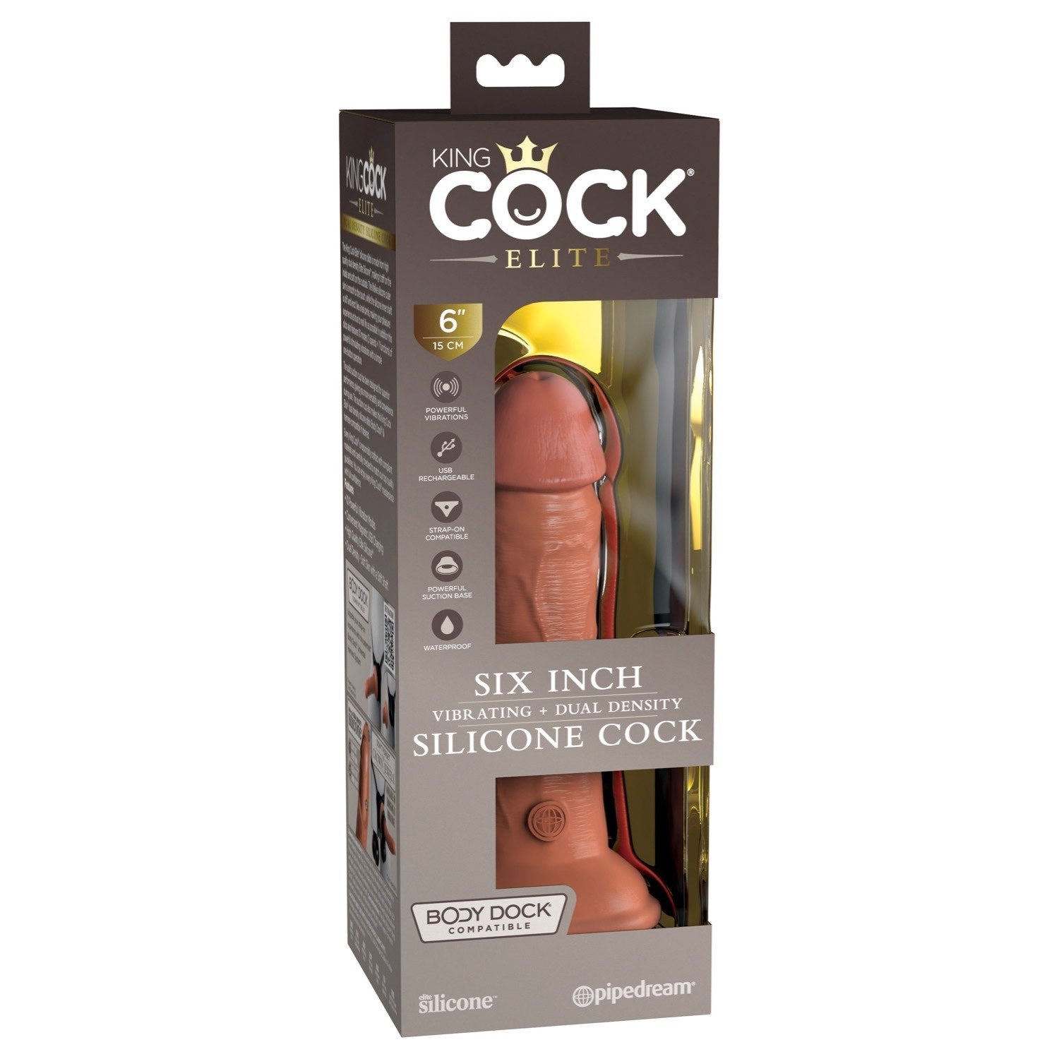 King Cock Elite 6&quot; Vibrating Dual Density Cock - Tan - Tan 15.2 cm USB Rechargeable Vibrating Dong by Pipedream