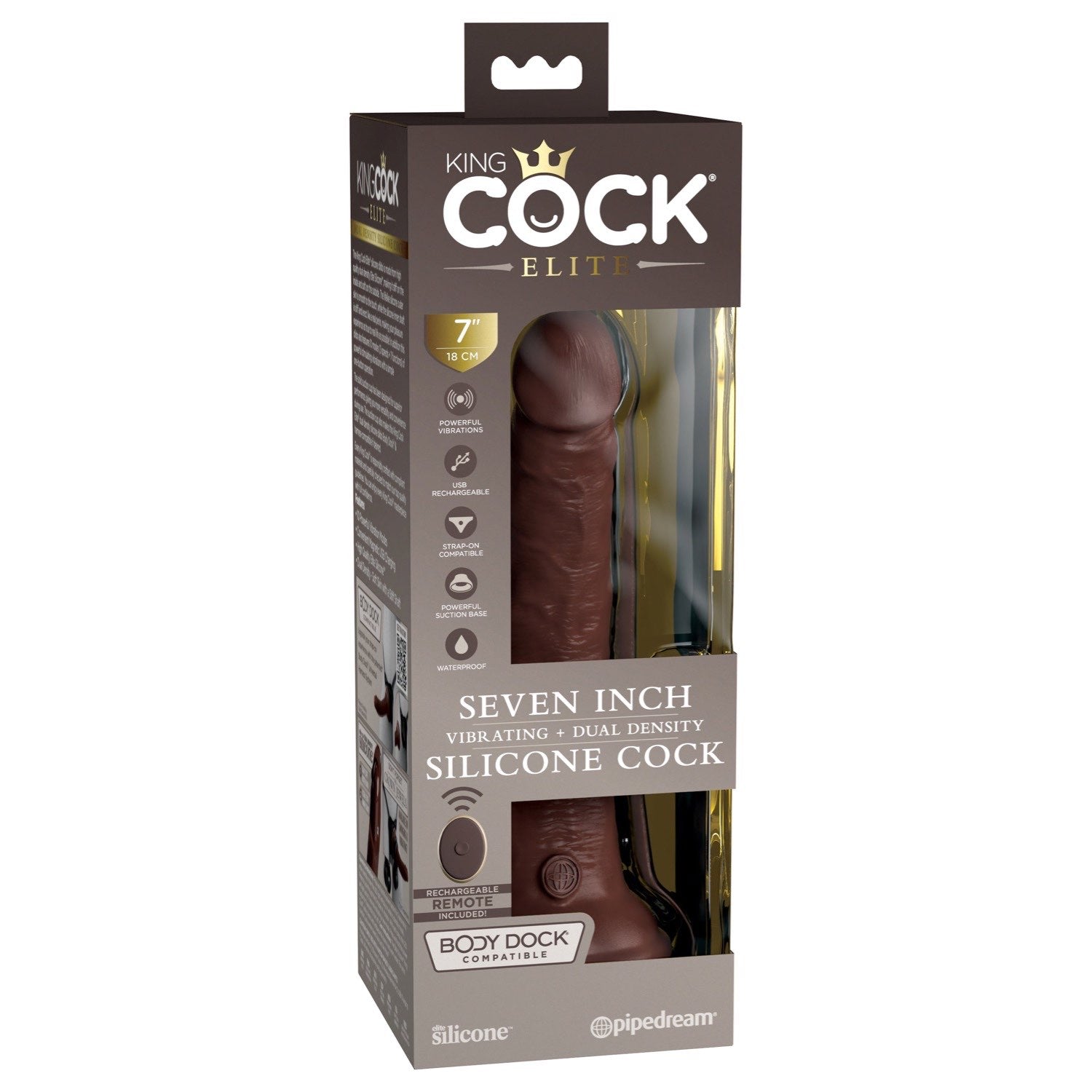 King Cock Elite 7&quot; Vibrating Dual Density Cock with Remote - Tan 17.8 cm USB Rechargeable Vibrating Dong by Pipedream