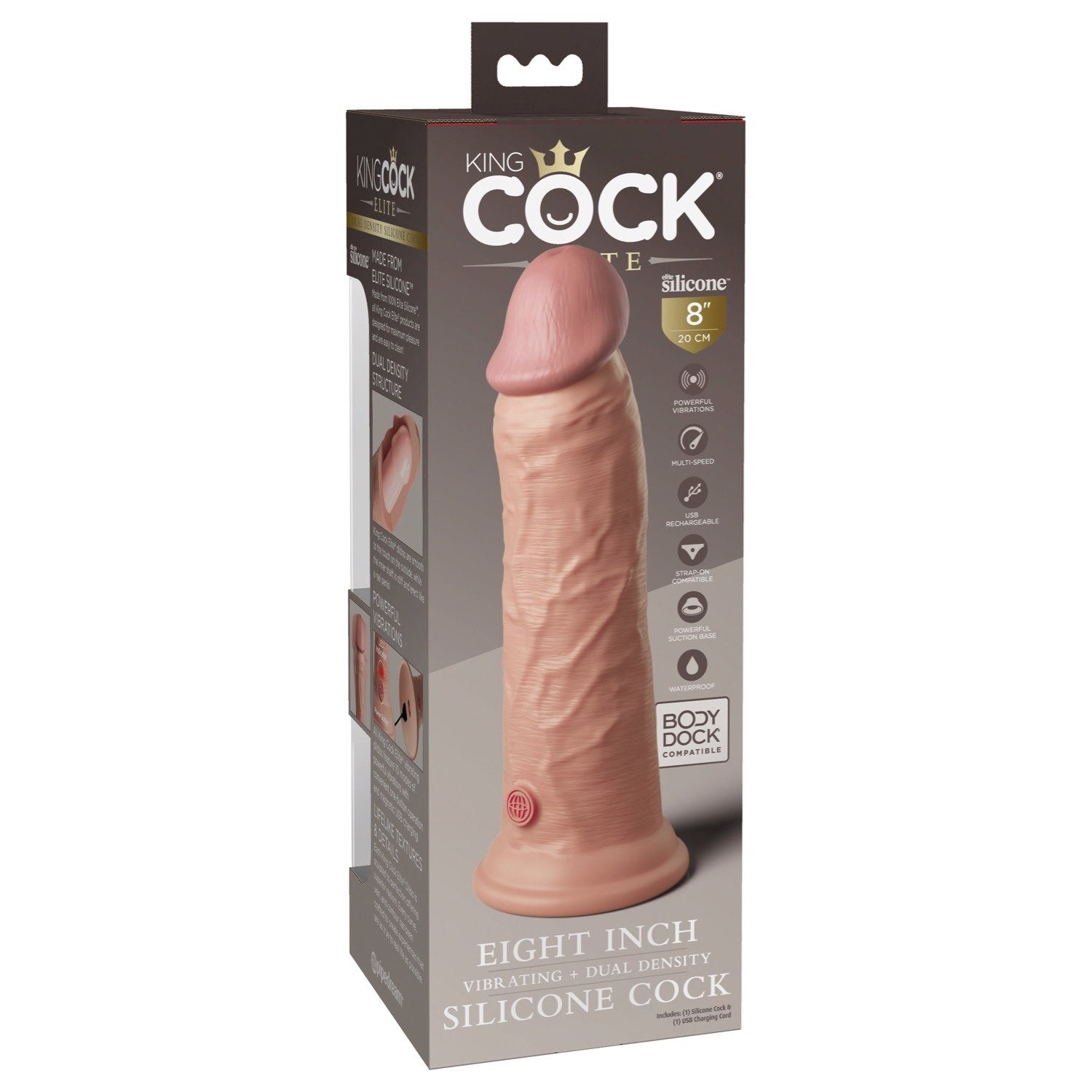 King Cock Elite 8&quot; Vibrating Dual Density Cock - Flesh - Flesh 20.3 cm USB Rechargeable Vibrating Dong by Pipedream