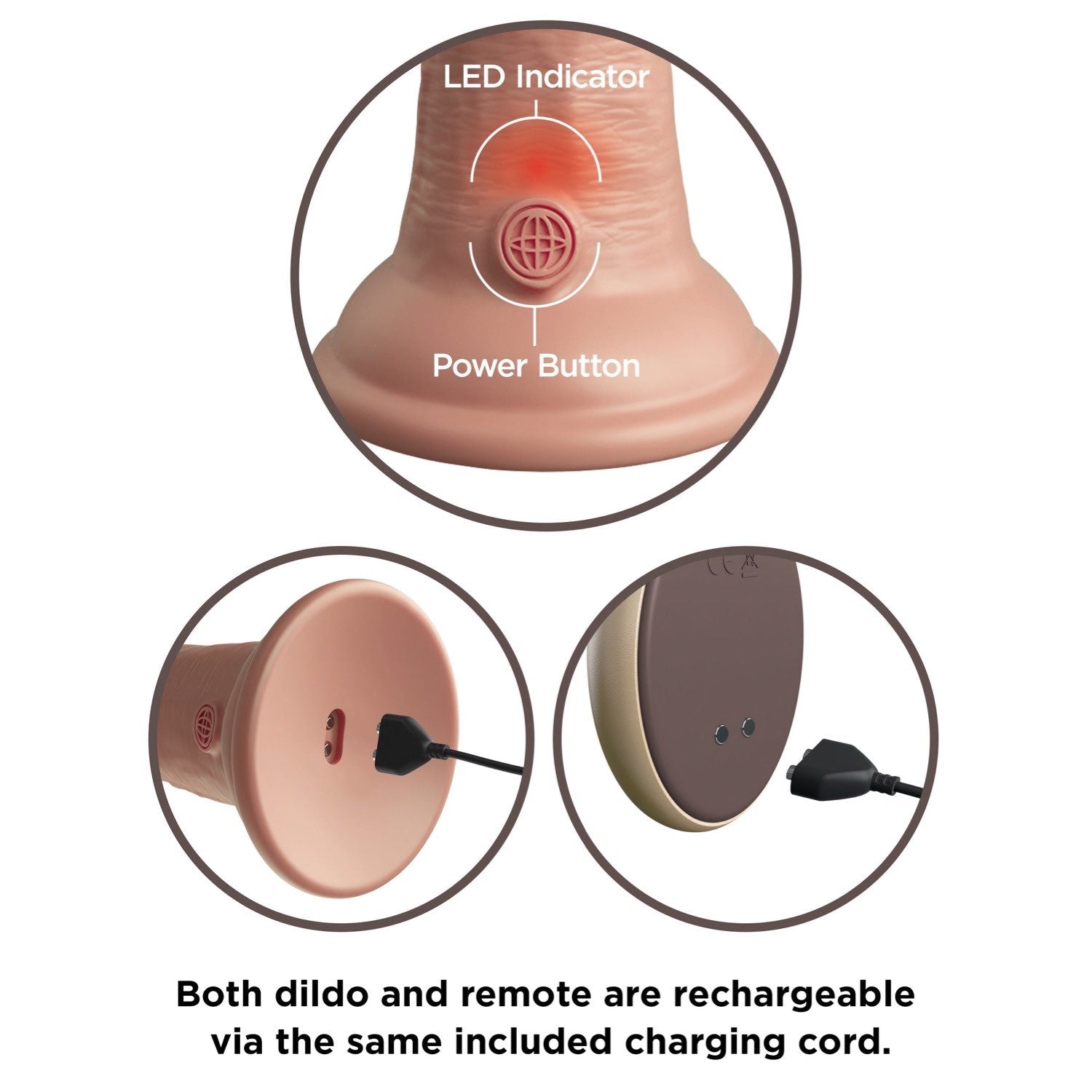 King Cock Elite 9&quot; Vibrating Dual Density Cock with Remote - Flesh 22.9 cm USB Rechargeable Vibrating Dong by Pipedream